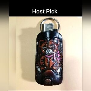 NWOT Genuine Leather Key Ring Disposable Lighter Holder Bear 🐻